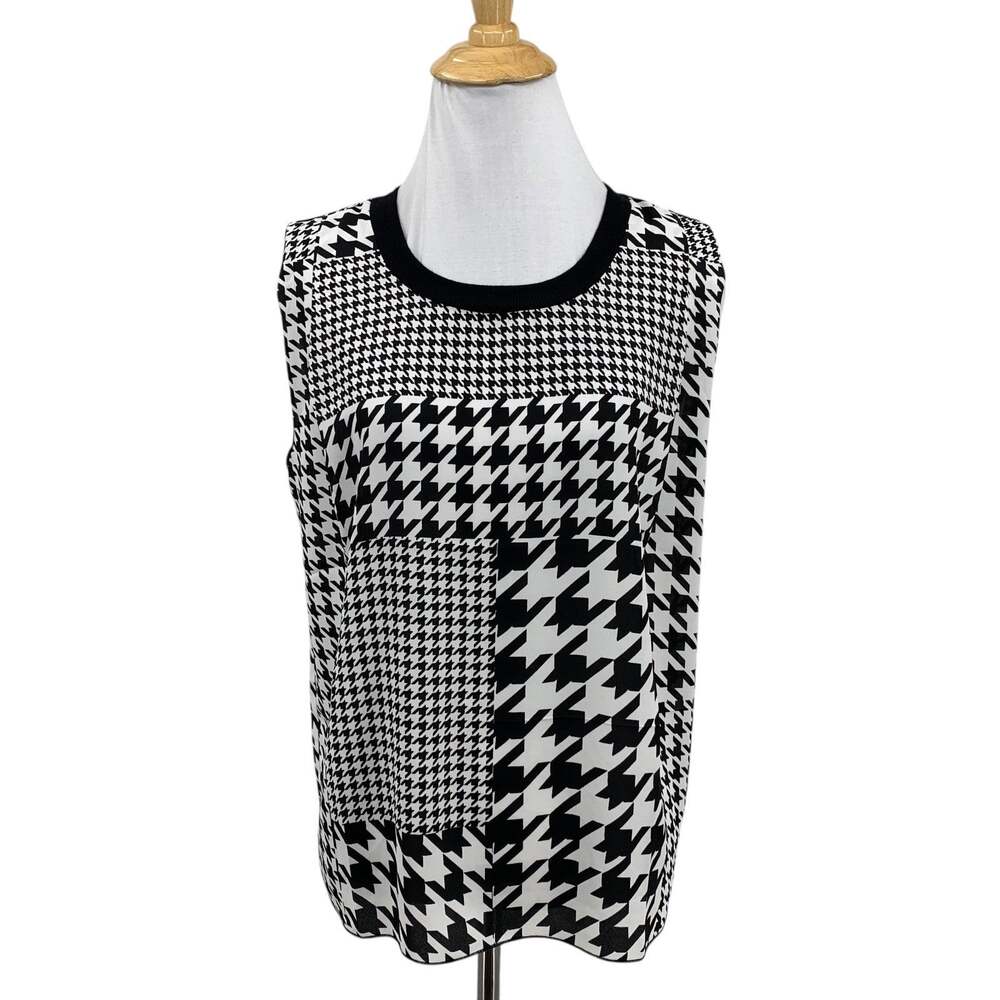Cabi Tank Top Womens XXS White Black Sleeveless Houndstooth Trendy Classic Fit